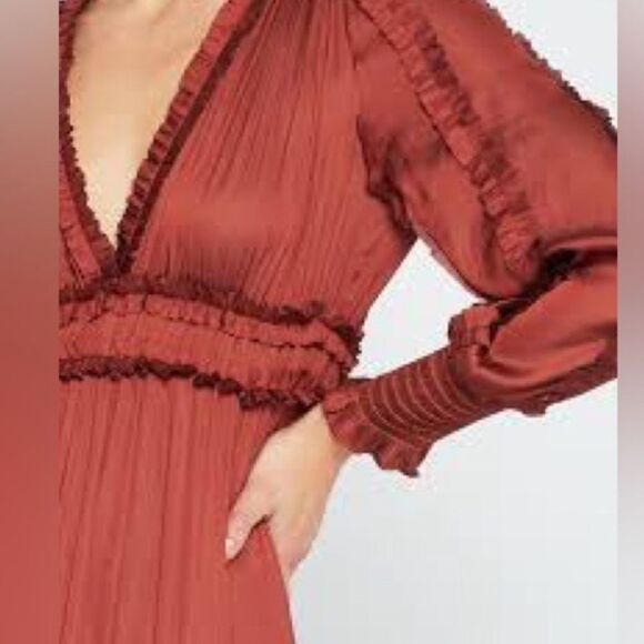 NWOT Anthro OPT rust/copper ruffled Tianna dress Small - Picture 3 of 8